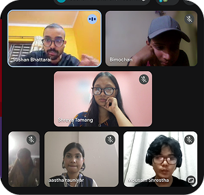 The Katharchive team on a video call, six participants in a grid