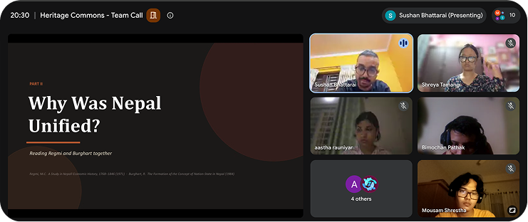 Heritage Commons team call discussing why Nepal was unified